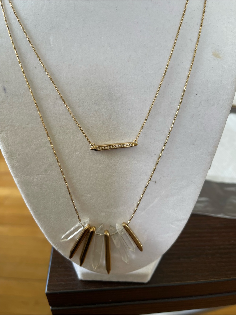 Stella & Dot Gold Layered Bar and Spike Necklace with Clear Accents